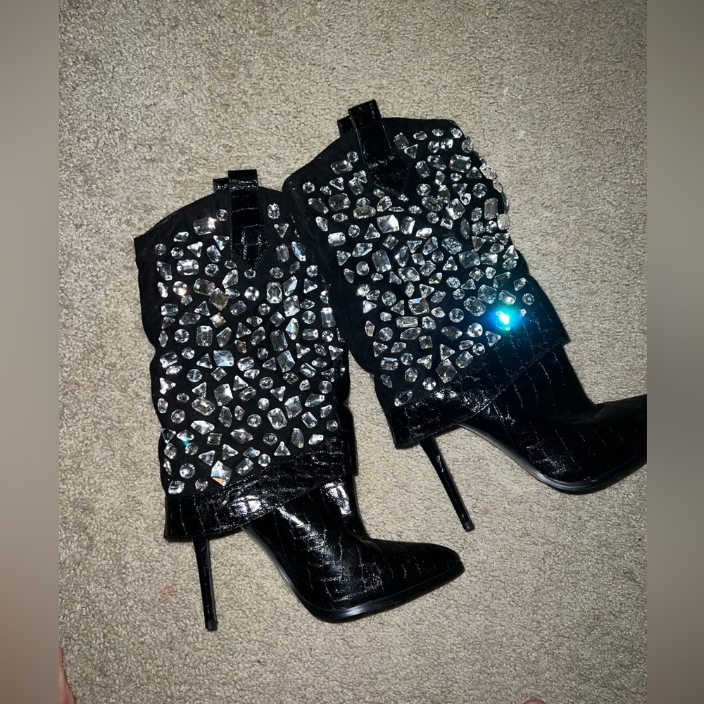 Black crystal studded heels